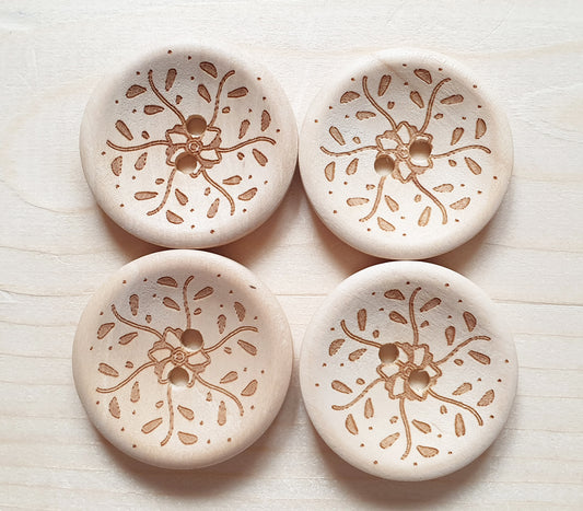 AvoDesigns FLYING PETALS / Unvarnished 2-Hole Wooden Buttons / 30mm (Set of 4)