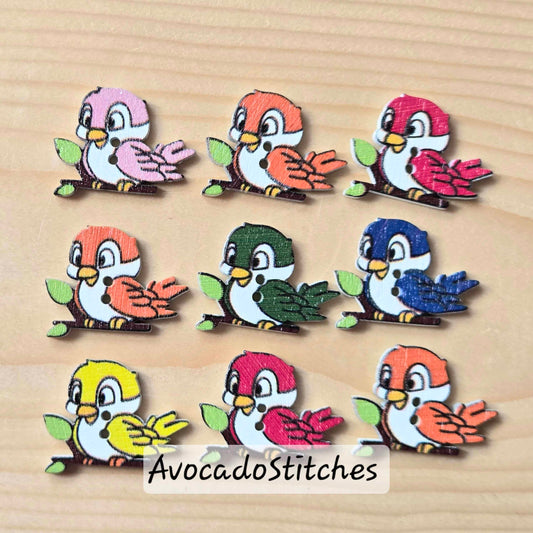 FEATHERED FRIENDS / 25*20mm / 8 buttons / Wooden Buttons / Sewing Buttons