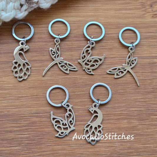 FEATHER & FLUTTER (3 pieces) - Stainless Steel Series / Knitting Crochet Stitch Markers / Notions