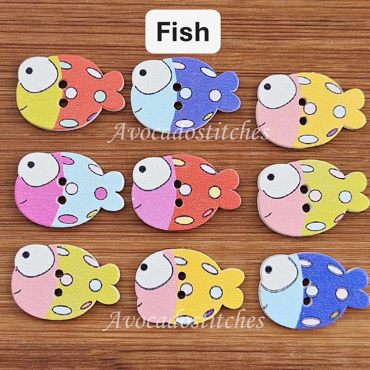 SEA ANIMALS / 8 buttons / Wooden Buttons / Sewing Buttons