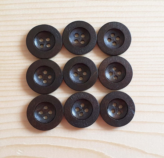 FLAT WIDE EDGE DARK BROWN / 10-35mm / Wooden Buttons / Sewing Buttons