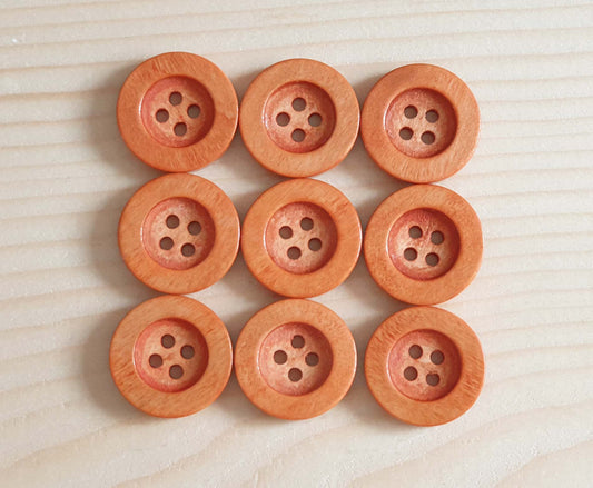 FLAT WIDE EDGE / Peach Orange Brown Wooden Buttons / 12.5-35mm