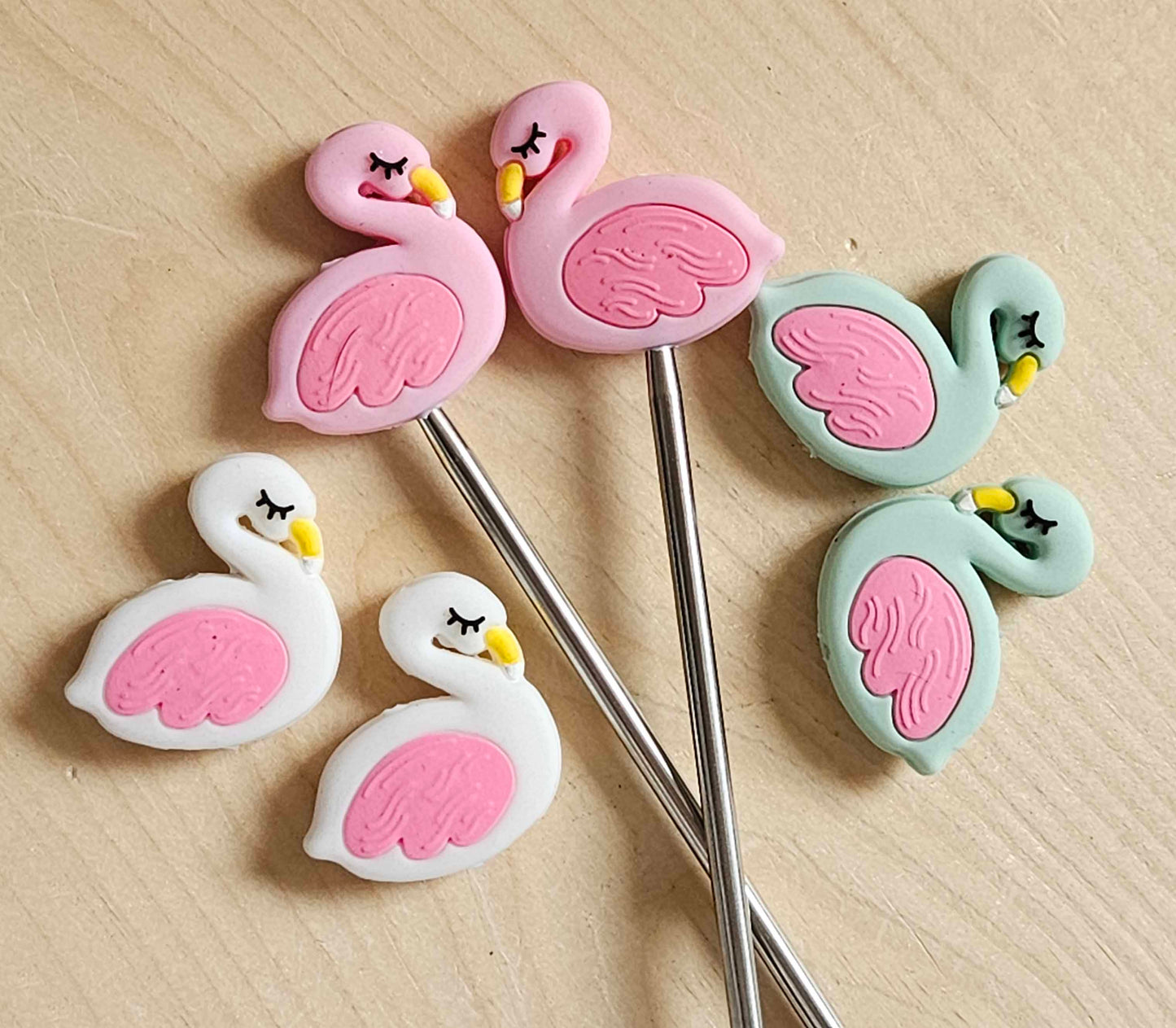 FLAMINGO STITCH STOPPERS / Knitting Needle Stoppers / Point Protection / Notions