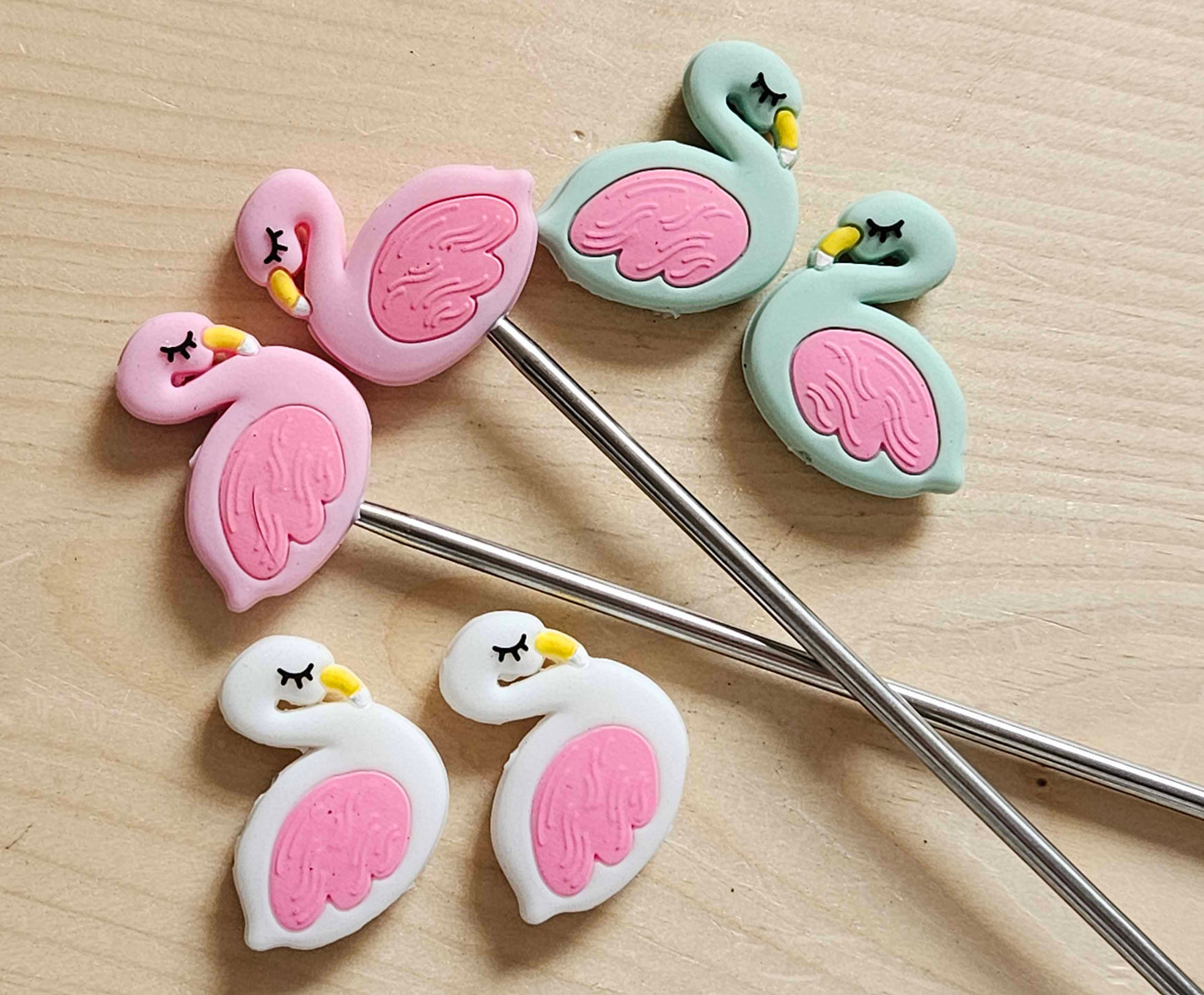 FLAMINGO STITCH STOPPERS / Knitting Needle Stoppers / Point Protection / Notions