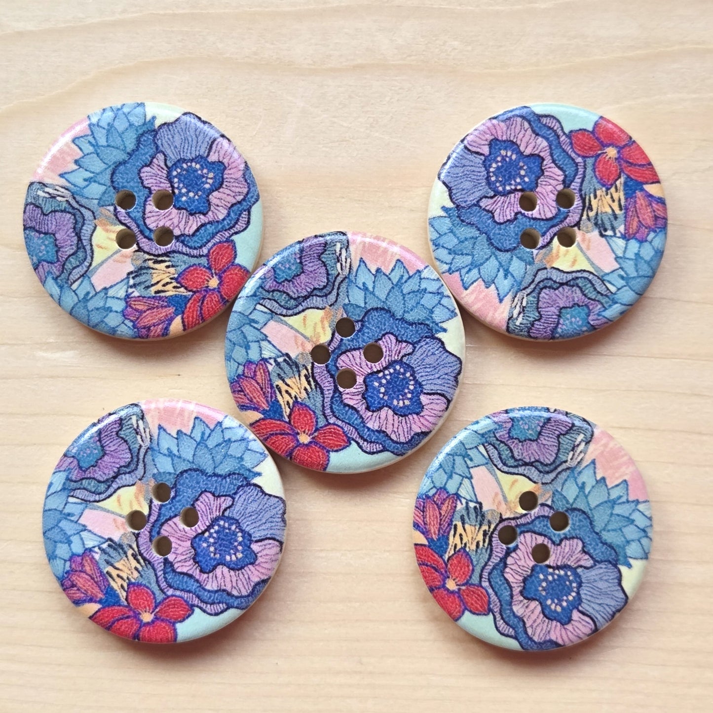 FLORAL WHISPERS / Wooden Buttons / 30mm (Set of 6)