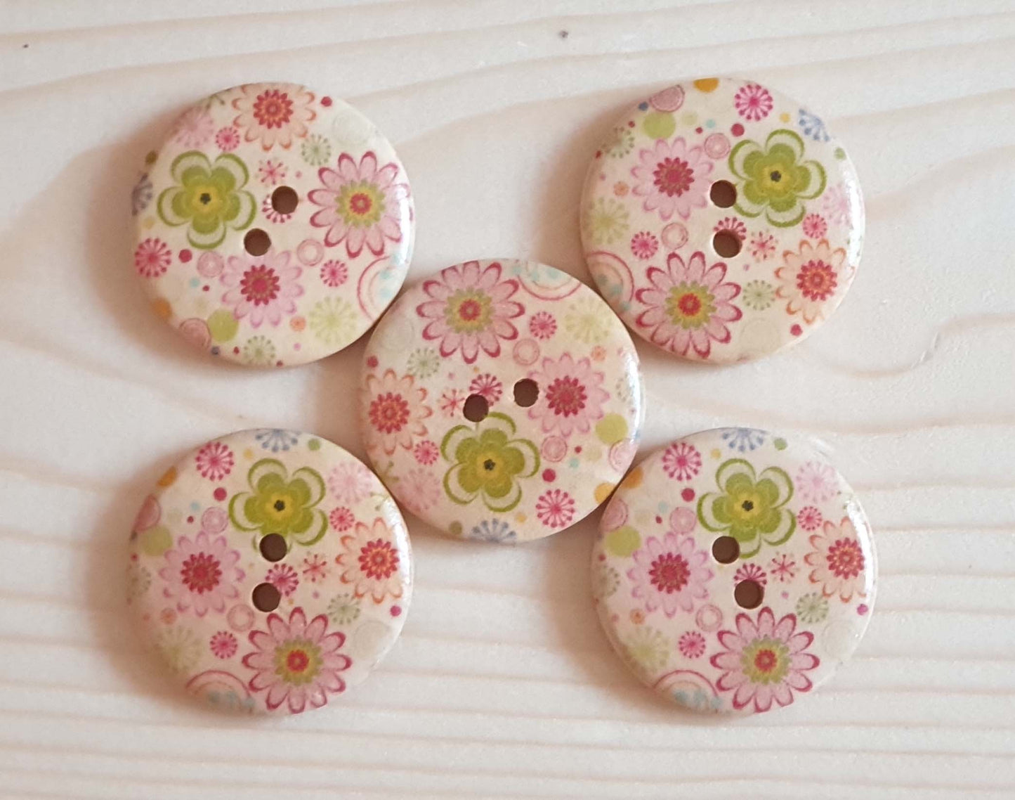 FLORAL CORALS / 30mm - 5 buttons / Wooden Buttons / Sewing Buttons