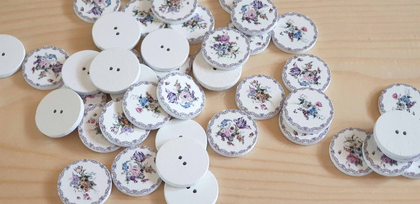 FLOWER PAINTING / 20-25mm / Wooden Buttons / Sewing Buttons