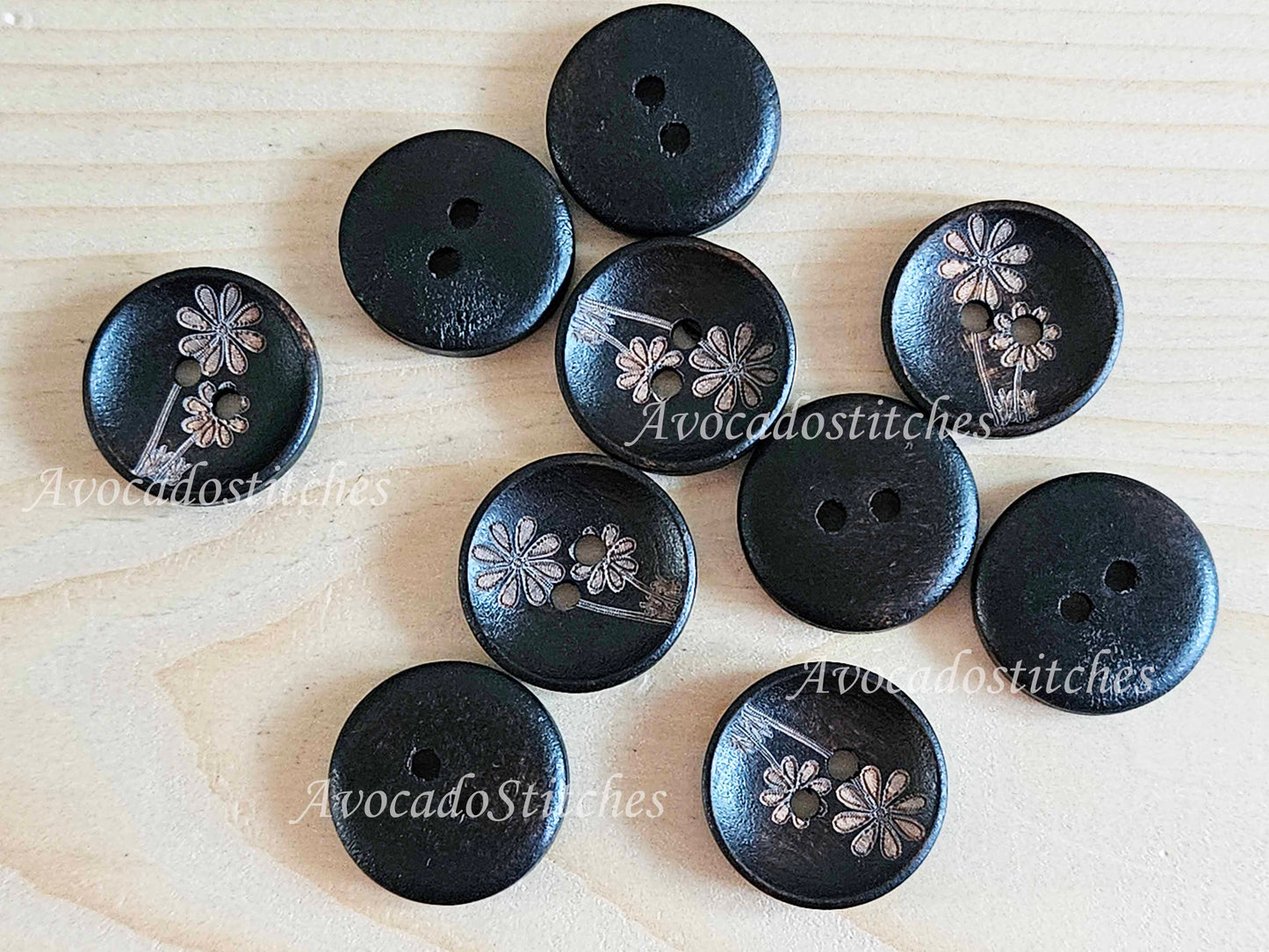 AvoDesigns TOGETHER FOREVER UMBER BROWN / 20mm - 6 buttons / Wooden Buttons / Sewing Buttons