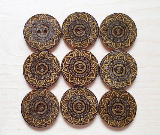 GOLDEN BLOSSOM / 25mm / Wooden Buttons / Sewing Buttons