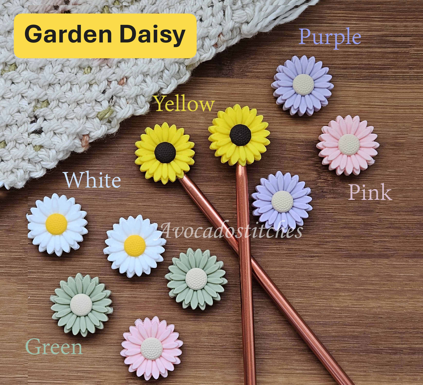 DAISY STITCH STOPPERS / 2 pcs / Knitting Needle Stoppers / Point Protection / Notions