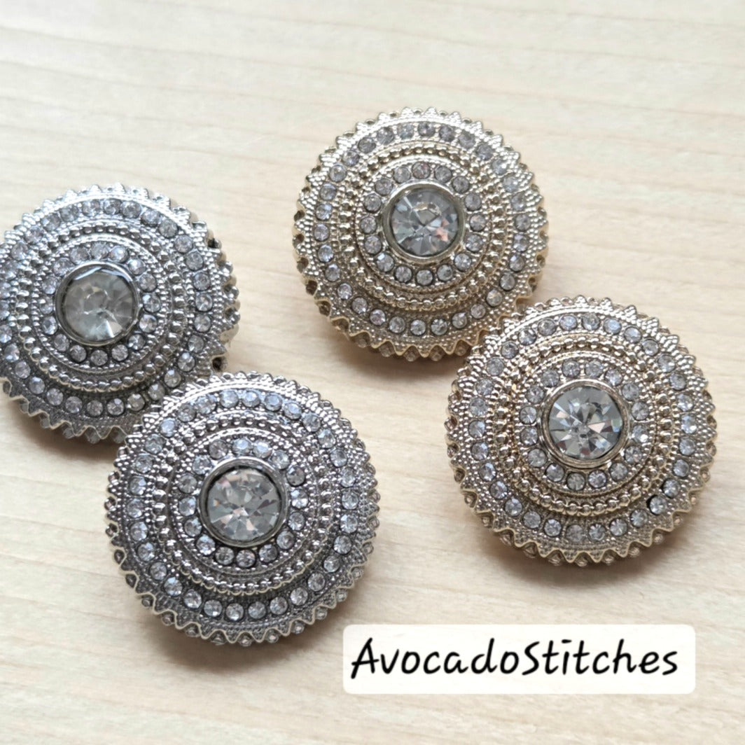 THE GLIMMERS / Metal Shank Buttons with Rhinestones / 20mm (Set of 4)