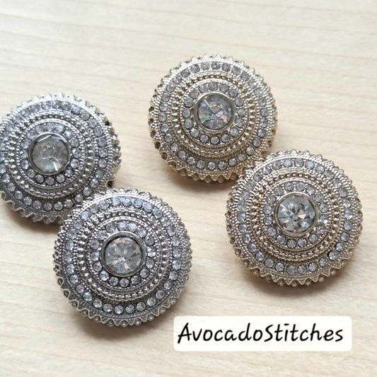 THE GLIMMERS / Metal Shank Buttons with Rhinestones / 20mm - Set of 4 buttons / Sewing Buttons