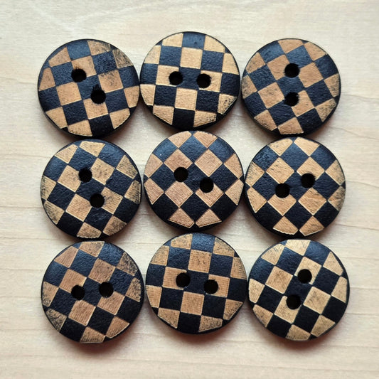 Golden Checkboard / Wooden Buttons / 15mm (Set of 8)