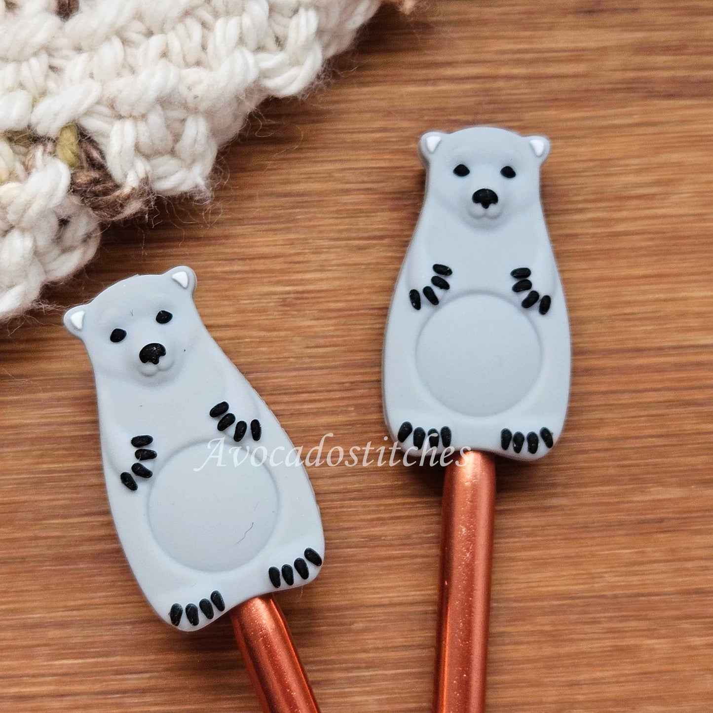 GREY BEAR STITCH STOPPERS / 2 pieces / Knitting Needle Stoppers / Point Protection / Notions (ex)