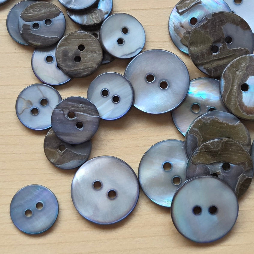 GREY MOP Seashell Buttons — Natural Shell 2-Hole Sewing Buttons 11.5-18mm (Set of 6)