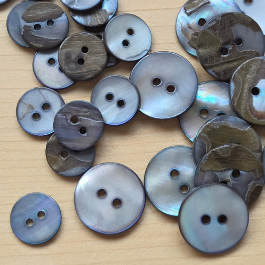 GREY MOP Seashell Buttons — Natural Shell 2-Hole Sewing Buttons 11.5-18mm (Set of 6)