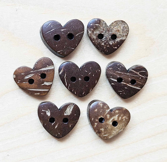 COCO HEART / 15*13mm - 6 buttons / Coconut Buttons / Sewing Buttons