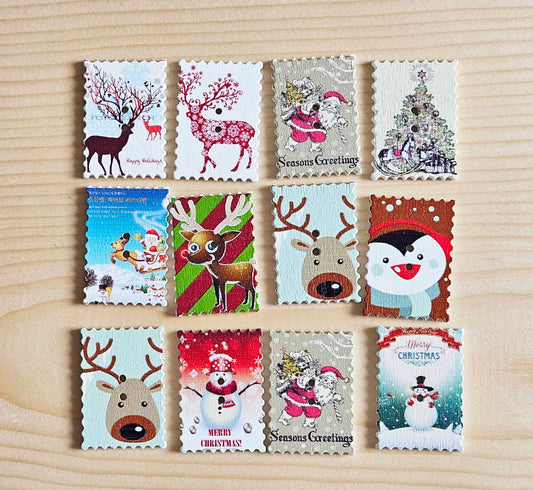 HOLIDAY STAMPS / 35*25mm / Wooden Buttons / Sewing Buttons