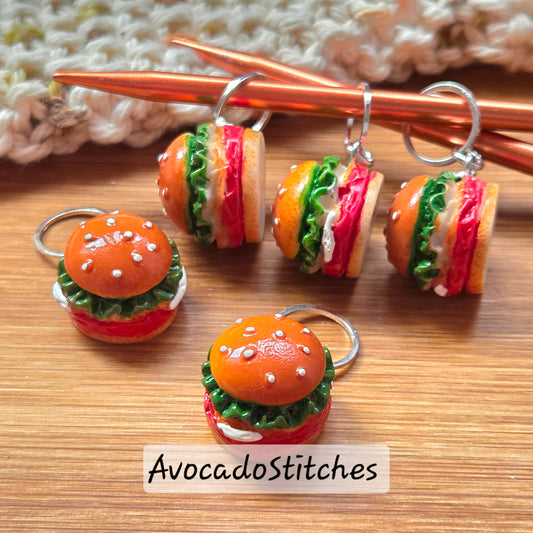 BURGER BUTES – 5 Pieces / Knitting Crochet Stitch Markers / Notions