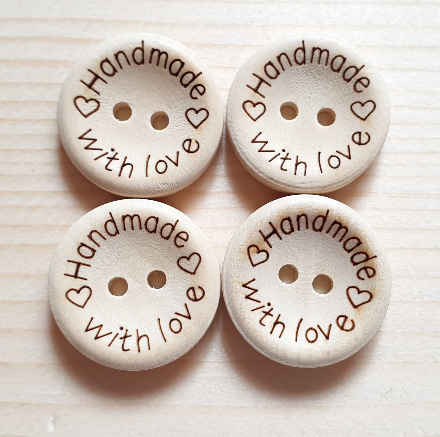 HANDMADE WITH LOVE / 15-25mm / Unvarnished Wooden Buttons / Sewing Buttons