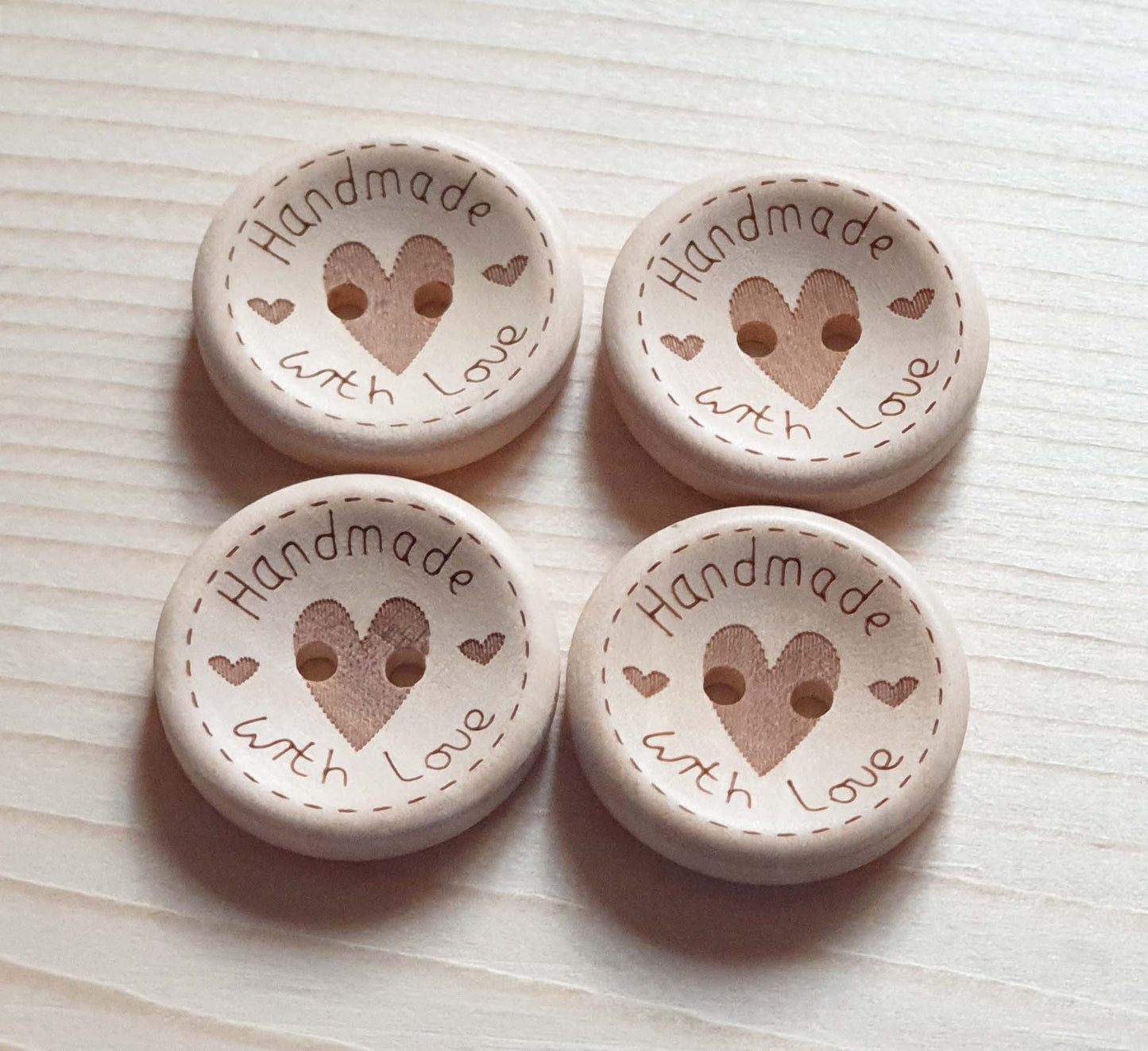 HANDMADE WITH LOVE DASH HEART / 15-25mm / Unvarnished Wooden Buttons / Sewing Buttons