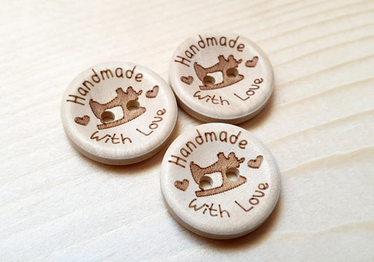 SEWING HANDMADE WITH LOVE / 15-25mm / Unvarnished Wooden Buttons / Sewing Buttons