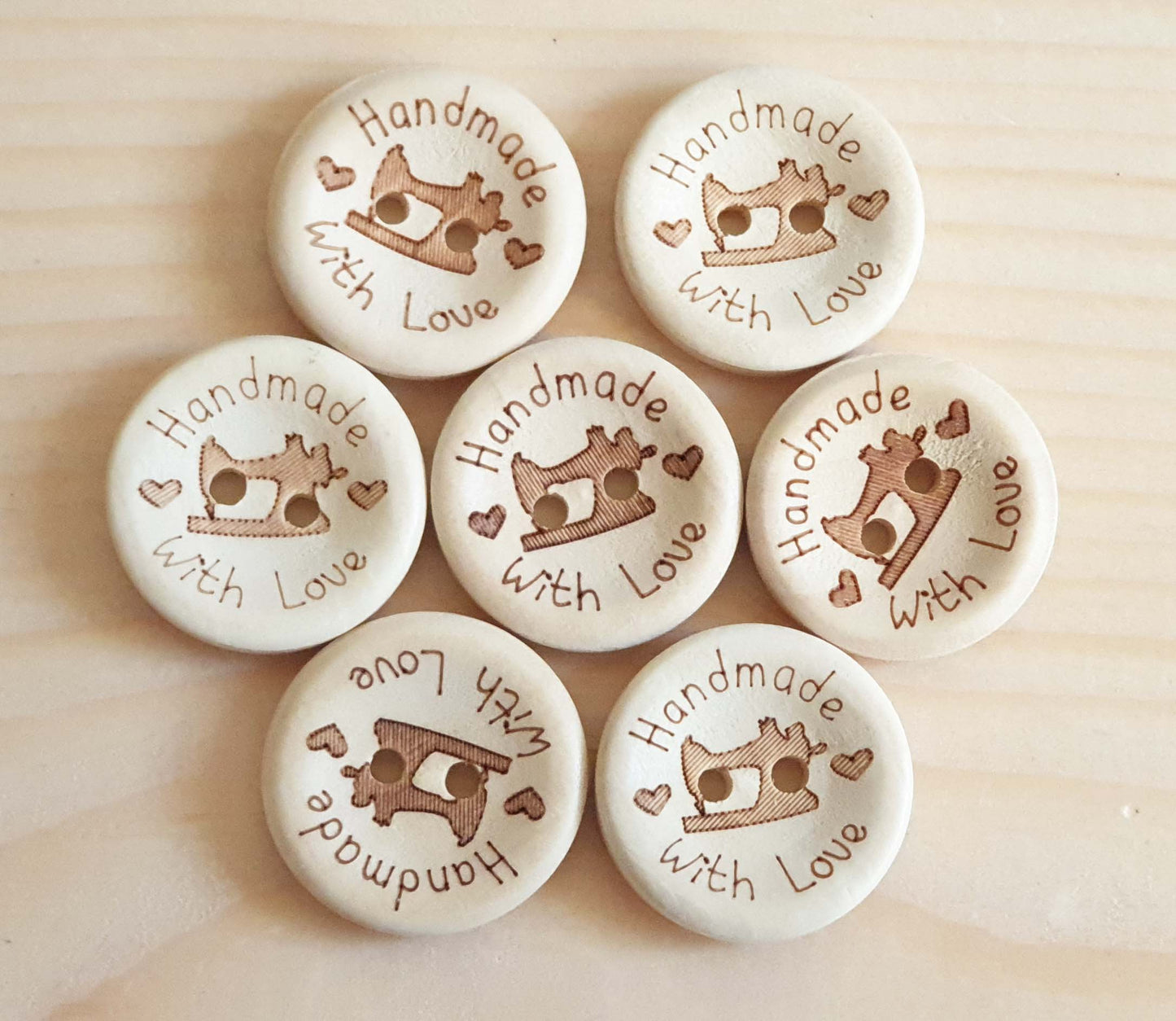 SEWING HANDMADE WITH LOVE / 15-25mm / Unvarnished Wooden Buttons / Sewing Buttons