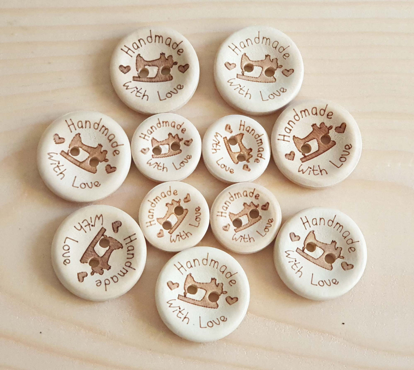 SEWING HANDMADE WITH LOVE / 15-25mm / Unvarnished Wooden Buttons / Sewing Buttons