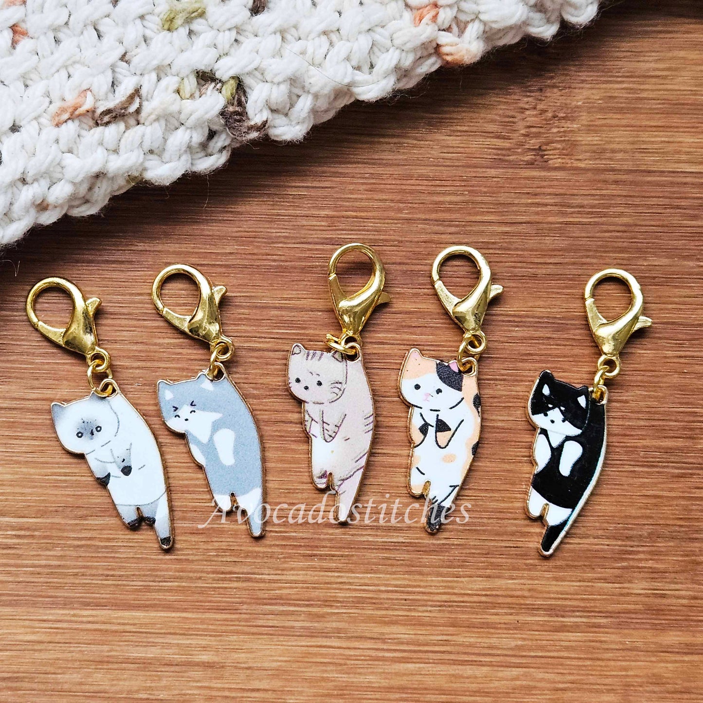 HANGING CAT - 5 pieces / Knitting Crochet Stitch Markers / Notions