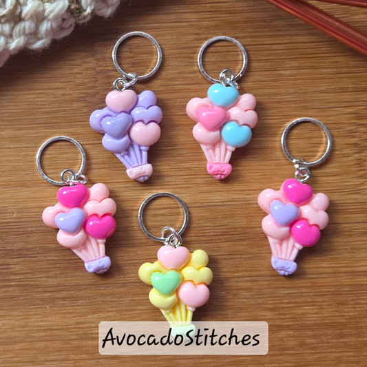 HEART BALLOONS - 5 Pieces / Knitting Crochet Stitch Markers / Notions