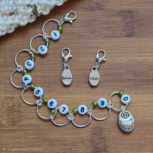 HEARTFELT JOURNEY Progress Keeper Chain / Numbered Stitch Markers Chain / Row Counter Chain / Knitting Stitch Markers / Notions