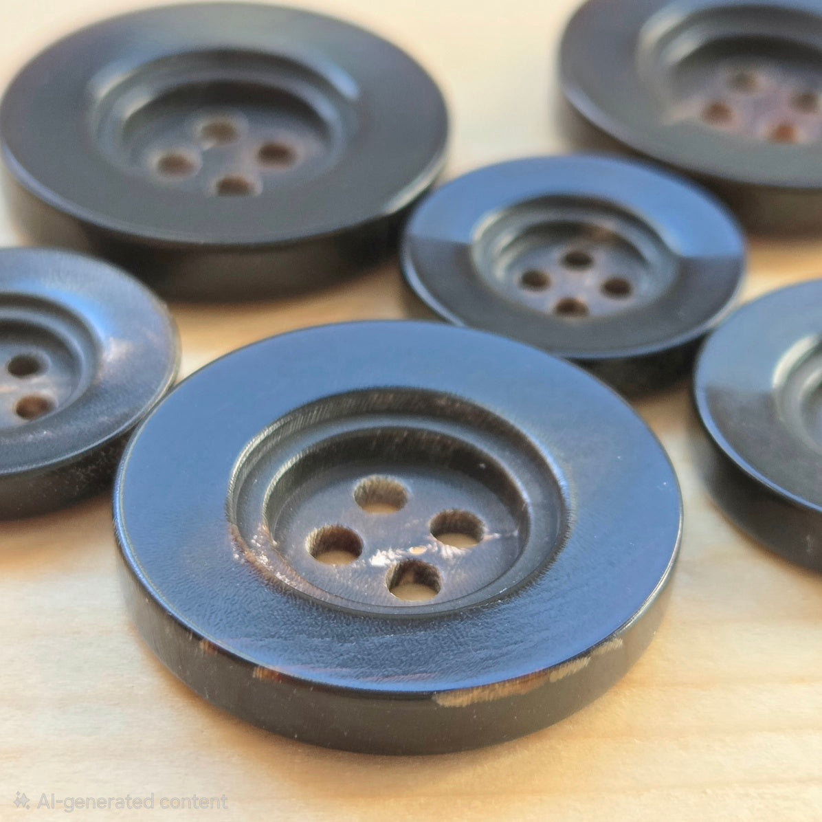HERITAGE HORN 4-Hole Buttons — Dark Brown Buffalo Horn Natural Buttons 15-25mm (Set of 4)