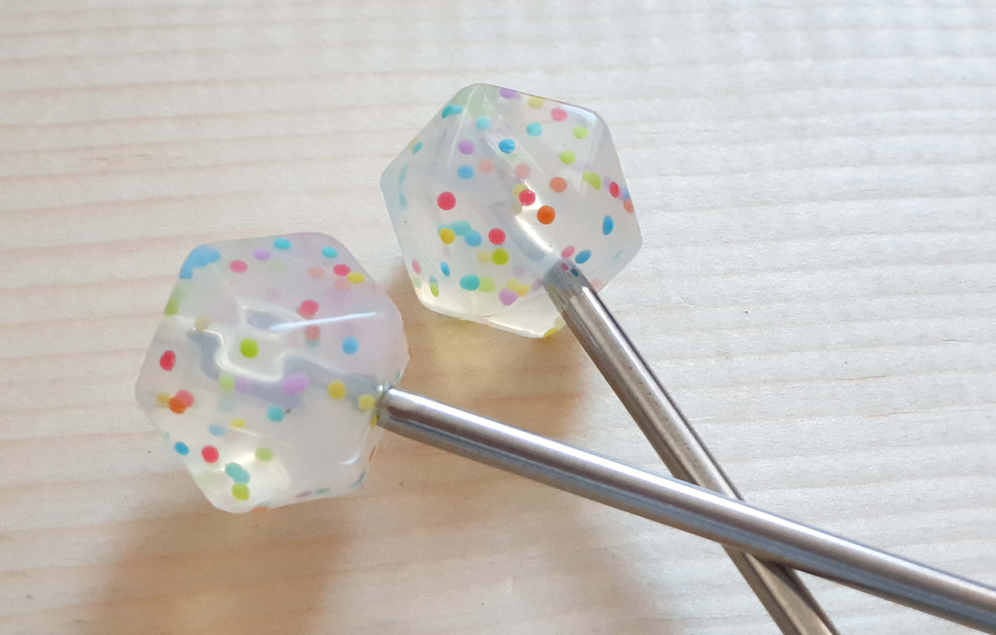 HEXAGONAL CONFETTI STITCH STOPPERS / Knitting Needle Stoppers / Point Protection / Notions