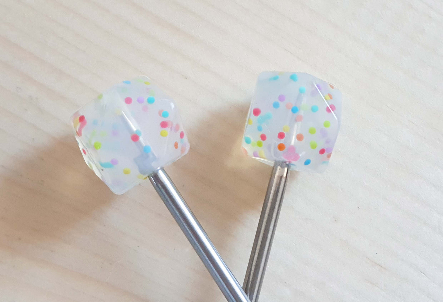 HEXAGONAL CONFETTI STITCH STOPPERS / Knitting Needle Stoppers / Point Protection / Notions