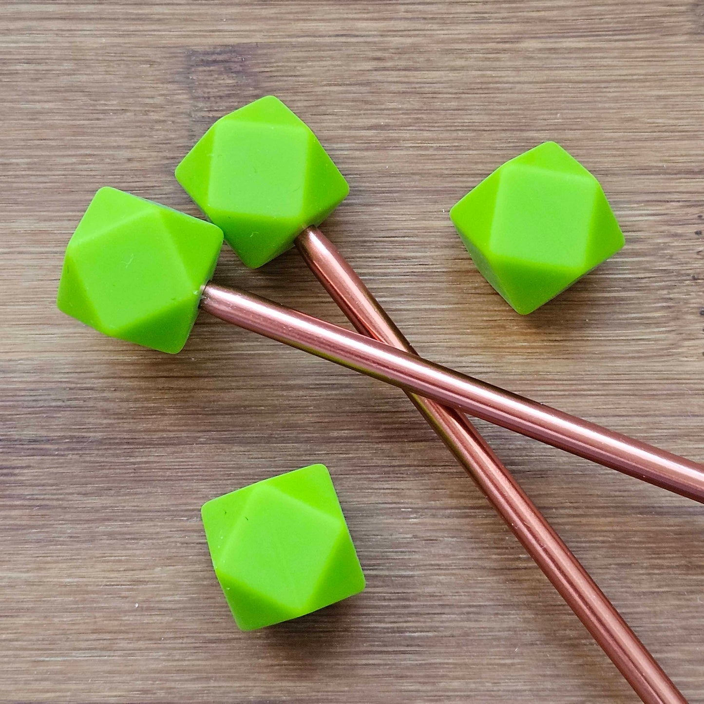 HEXAGONAL LIME Stitch Stoppers / 2 pcs / Knitting Needle Stoppers / Point Protection / Notions