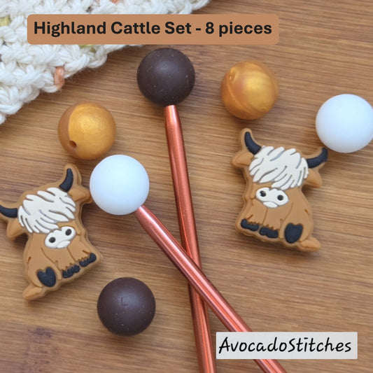 HIGHLAND CATTLE Stitch Stoppers / Knitting Needle Toppers / Point Protection / Notions