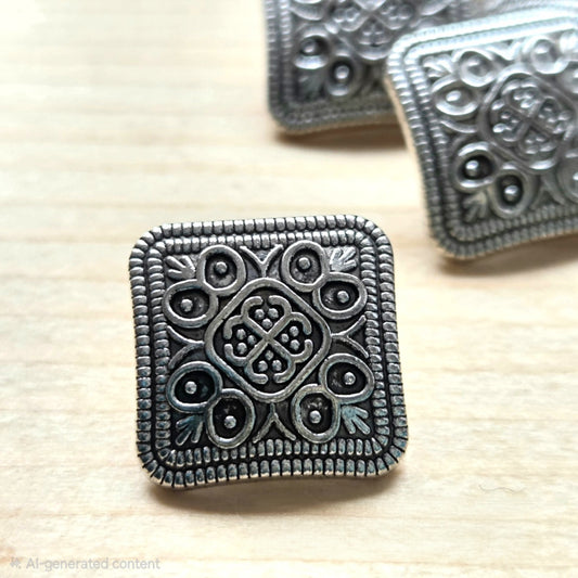 Clearance // HIMALAYAN SQUARE / Antique Silver Zinc Alloy Shank Buttons / 13x13mm (Set of 10)