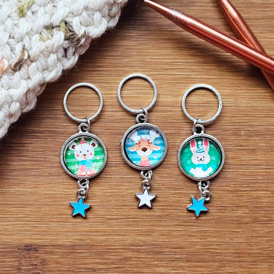 Clearance // WINTER BUDDIES - 3 pieces / Knitting Crochet Stitch Markers / Notions