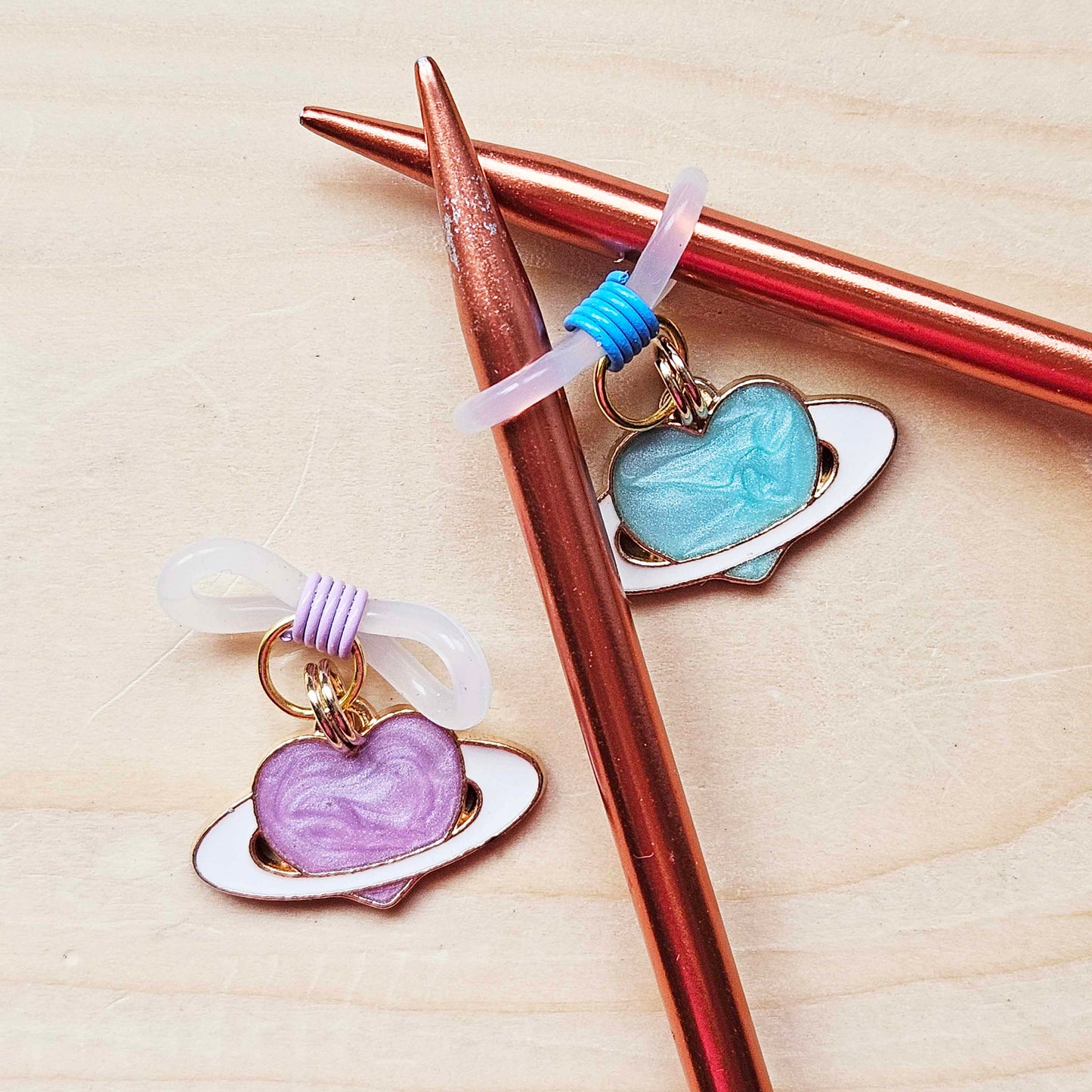 PLANETS' LOVE - Knitting Needle Huggers / Set of 2 / Stitch Stoppers / Stitch Huggers / Notions