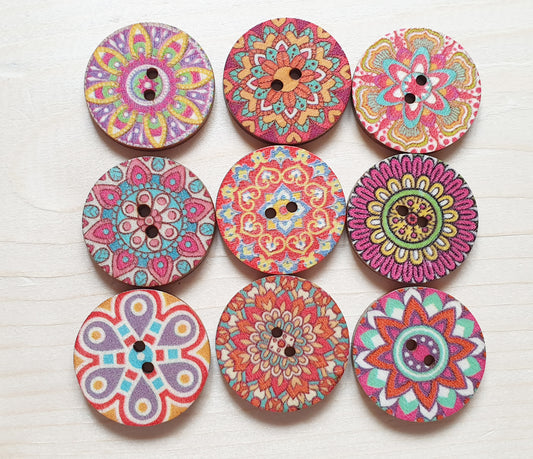 INDIAN MANDALA / 20-25mm / Wooden Buttons / Sewing Buttons