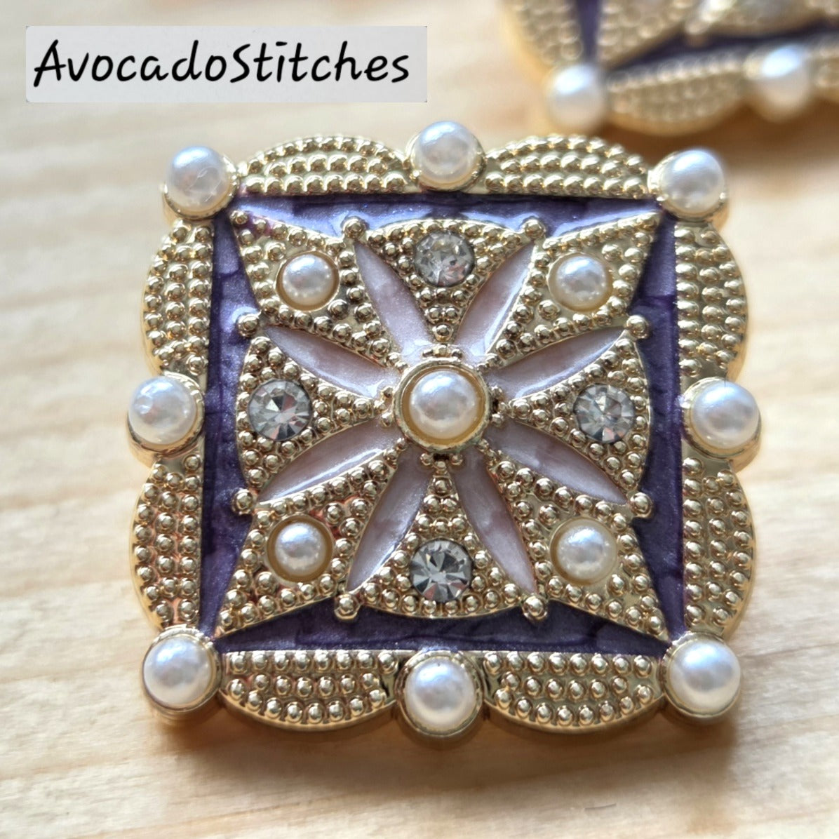 IMPEARILA MANDALA / 23mm - 2 buttons / Metal Shank with Imitation Pearls Buttons / Sewing Buttons