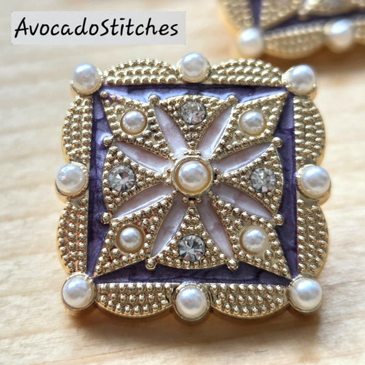 IMPEARILA MANDALA / 23mm - 2 buttons / Metal Shank with Imitation Pearls Buttons / Sewing Buttons