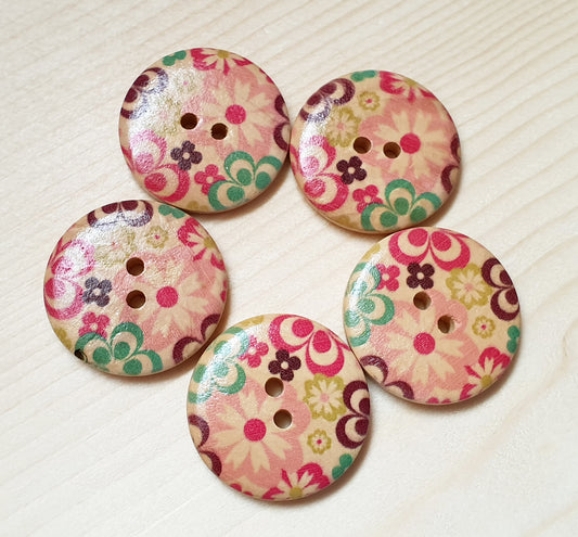 KALEIDOSCOPE FLOWERS / 30mm - 5 buttons / Wooden Buttons / Sewing Buttons