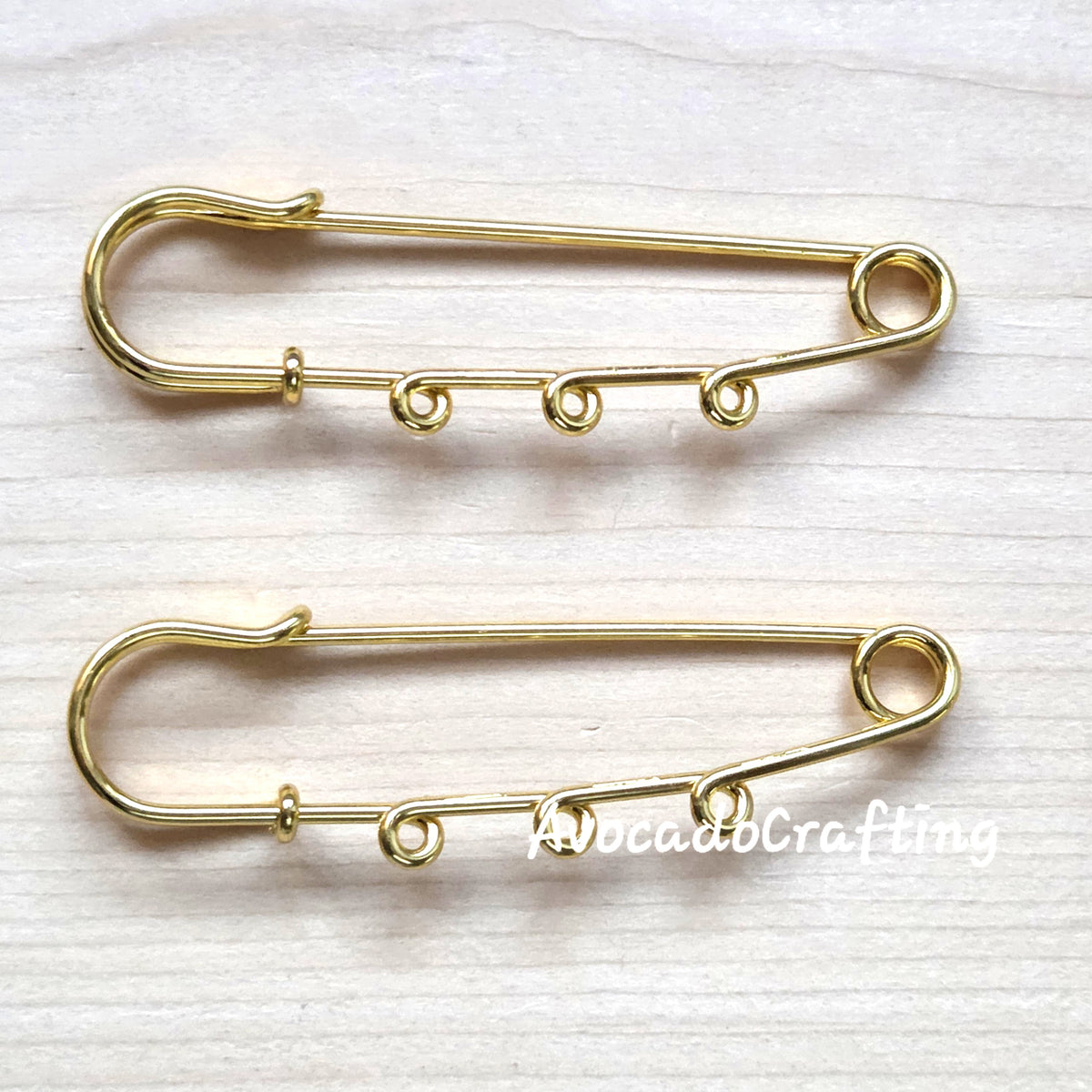 Stainless Steel (Golden) / Safety Pins / 5 pieces / 64*19mm / 3 loops / Kilt Pins