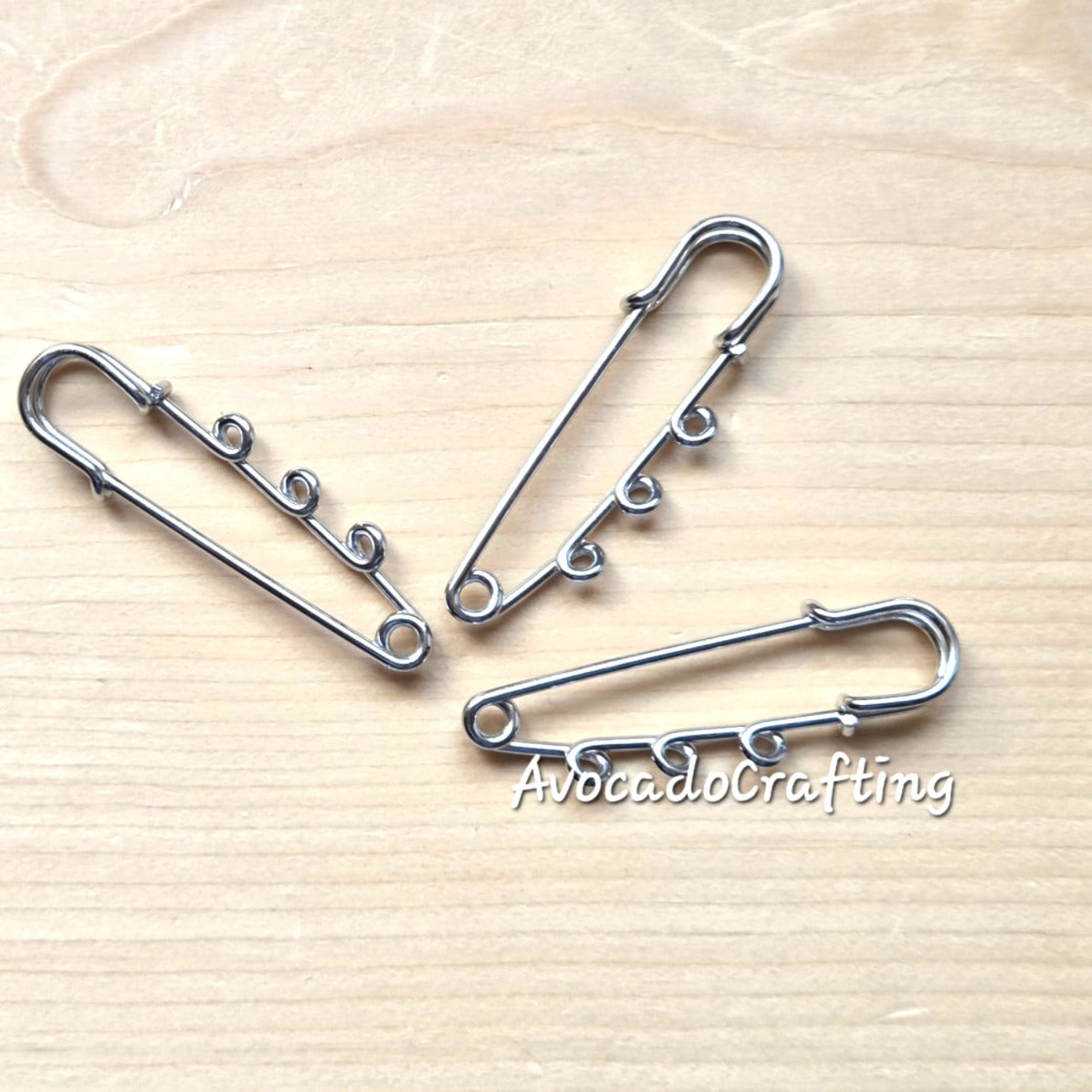 Stainless Steel / Safety Pins / 5 pieces / 50*15mm / 3 loops / Kilt Pins