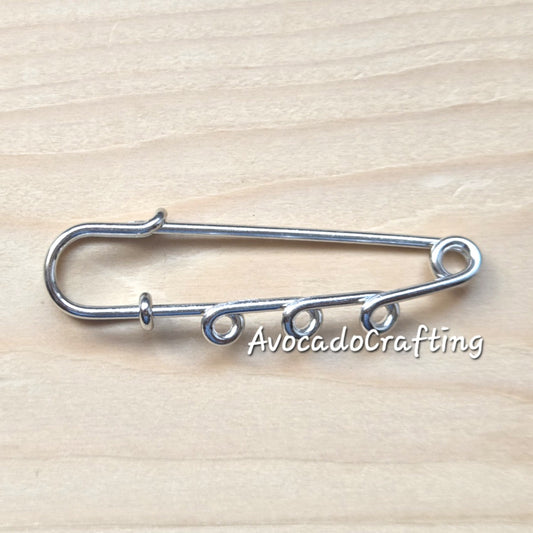 Stainless Steel / Safety Pins / 5 pieces / 50*15mm / 3 loops / Kilt Pins