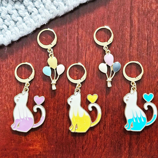 KITTENS & BALLOONS - 5 pieces / Knitting Crochet Stitch Markers / Notions