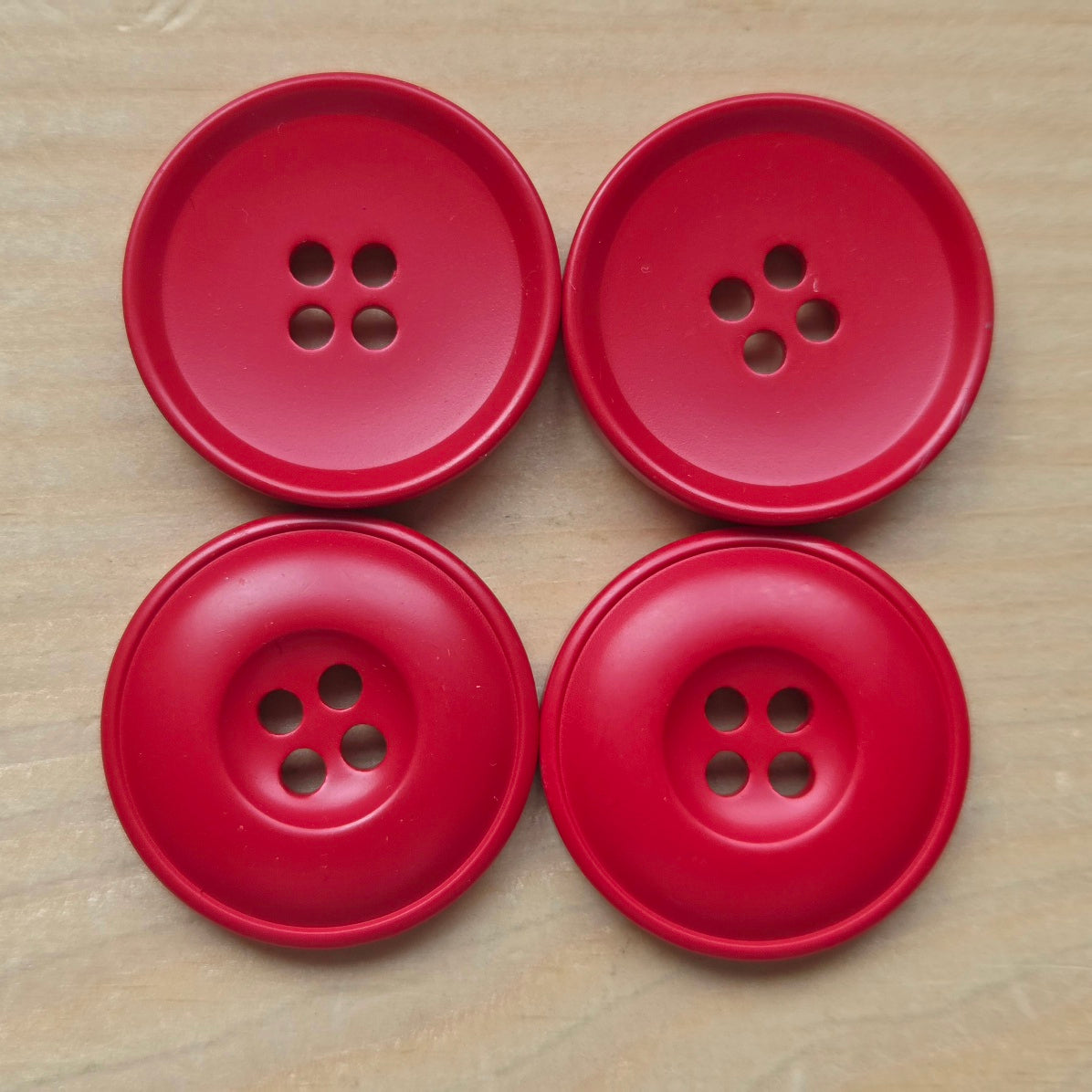 KOREAN STYLE RESIN Bright Red / 4-Hole Resin Buttons / 30mm (Set of 6)