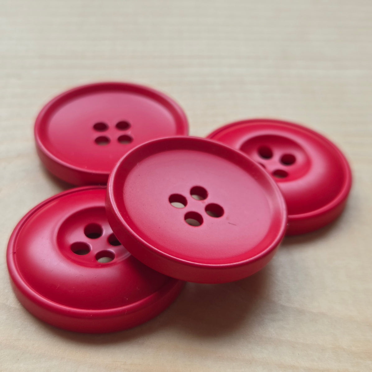 KOREAN STYLE RESIN Bright Red / 4-Hole Resin Buttons / 30mm (Set of 6)
