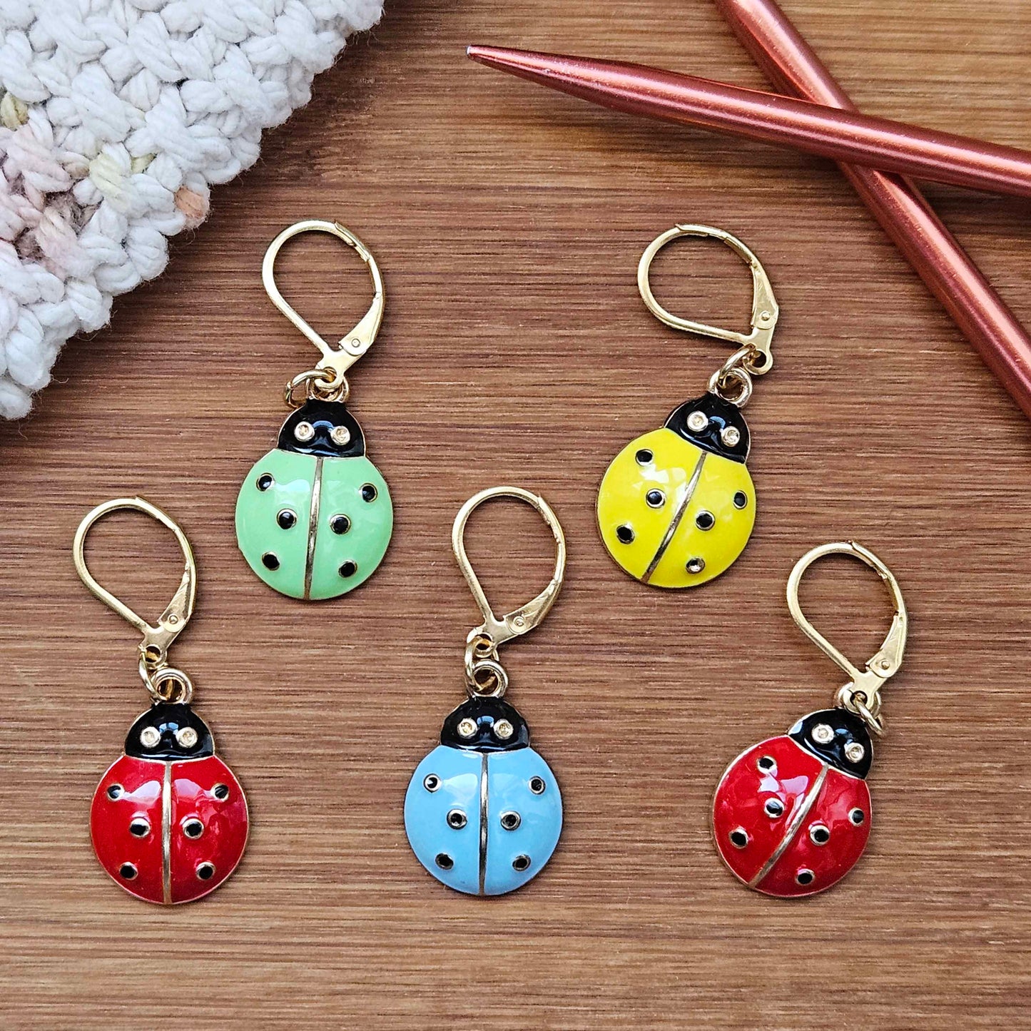 LADYBUGS - 5 pieces / Knitting Crochet Stitch Markers / Notions